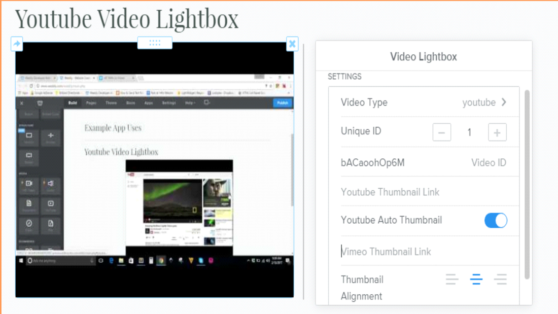 show youtube vimeo videos in lightbox weebly website